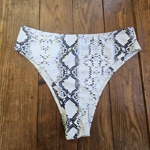 Bikini Bottom Women Size Large Black and White Snake Print High Cut Cheeky